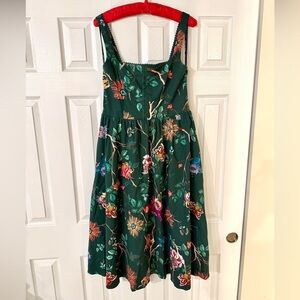 Avec Les Filles Green Floral Viral Corset Midi Smocked Back Sun Dress w/ Pockets